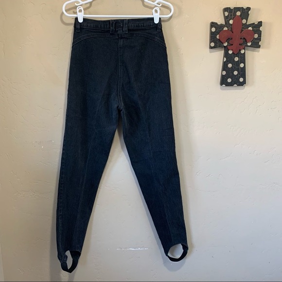 Black Vintage 80's 90's Western Denim Pants w/Stirrups Sz 9 Juniors 26 Women's - Picture 2 of 7